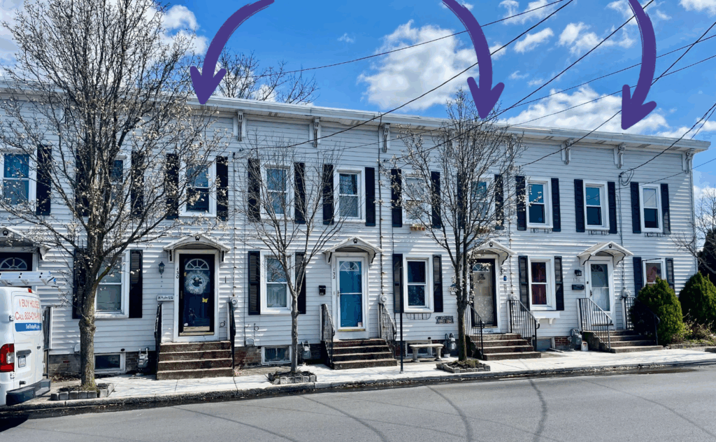 The complex, highlighting the 3 townhouses that I now owned